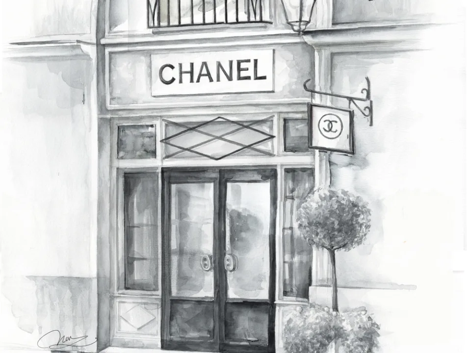 Chanel shop in Paris watercolor painting
