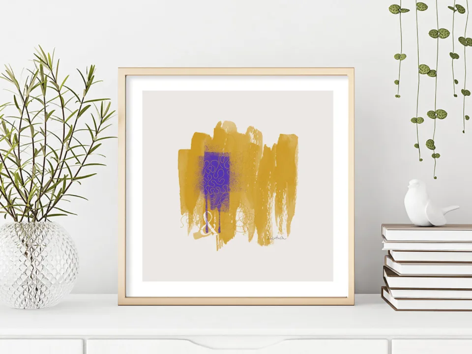 Ochre and purple abstract art