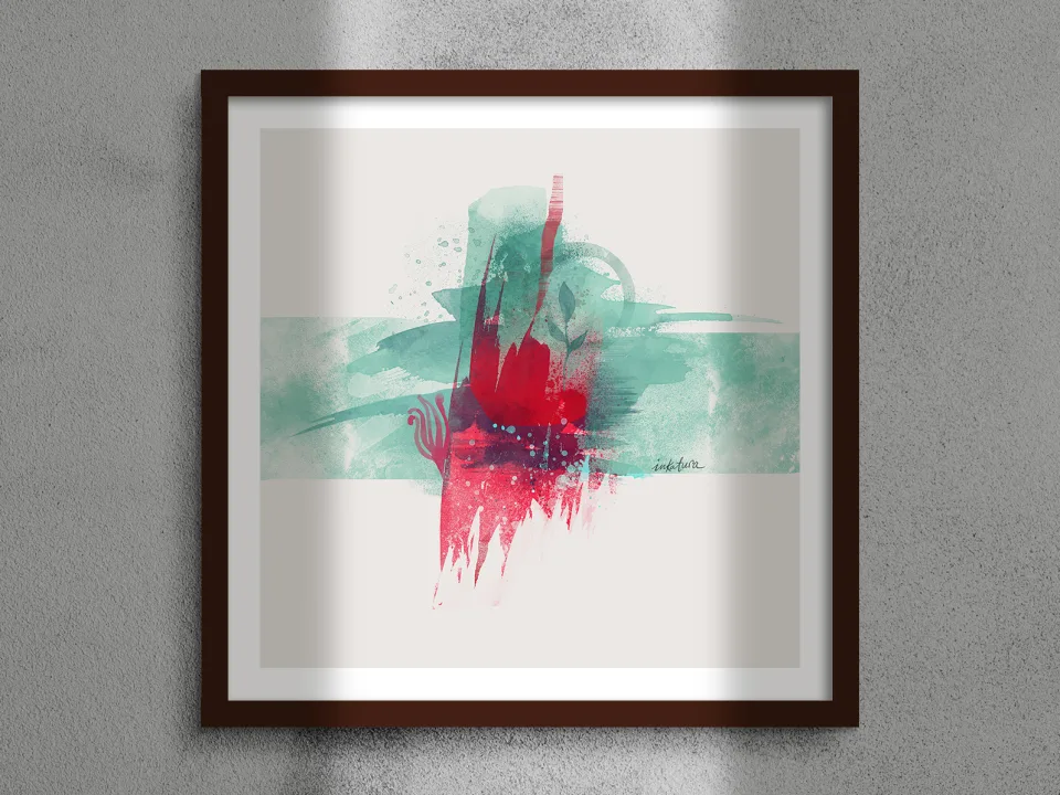 Raspberries and mint abstract art