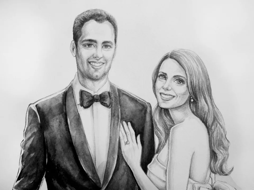 Bride and groom custom watercolor portrait