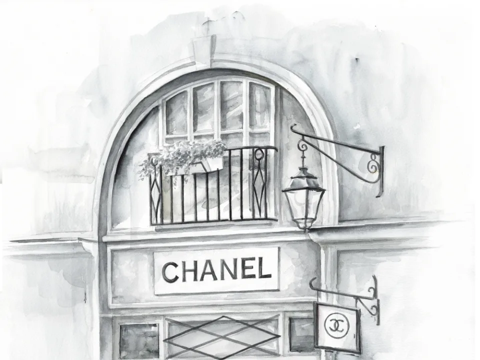 Chanel shop in Paris watercolor painting